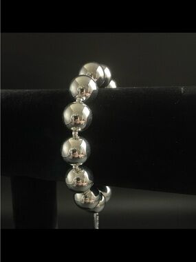 Plunder Silver Beaded Stretch Bracelet - Polished Silvert Landon